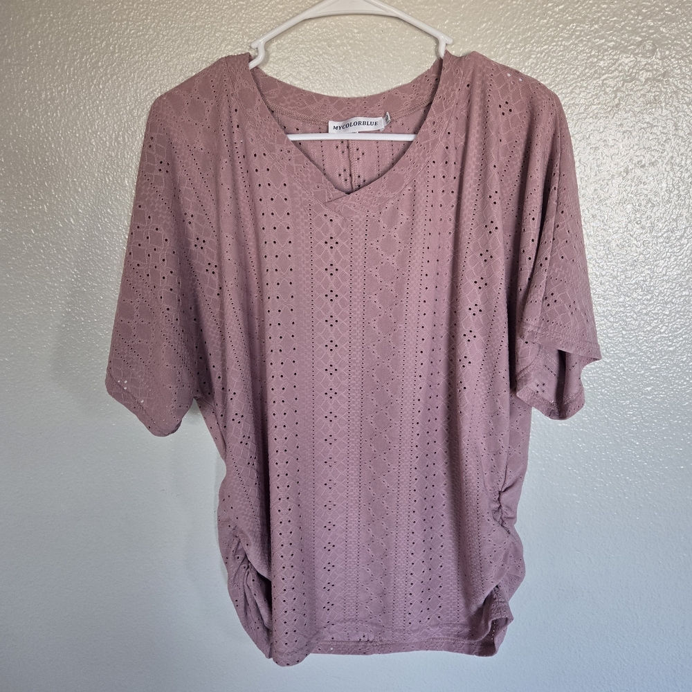 Women's Mauve Eyelet Short Sleeve Top